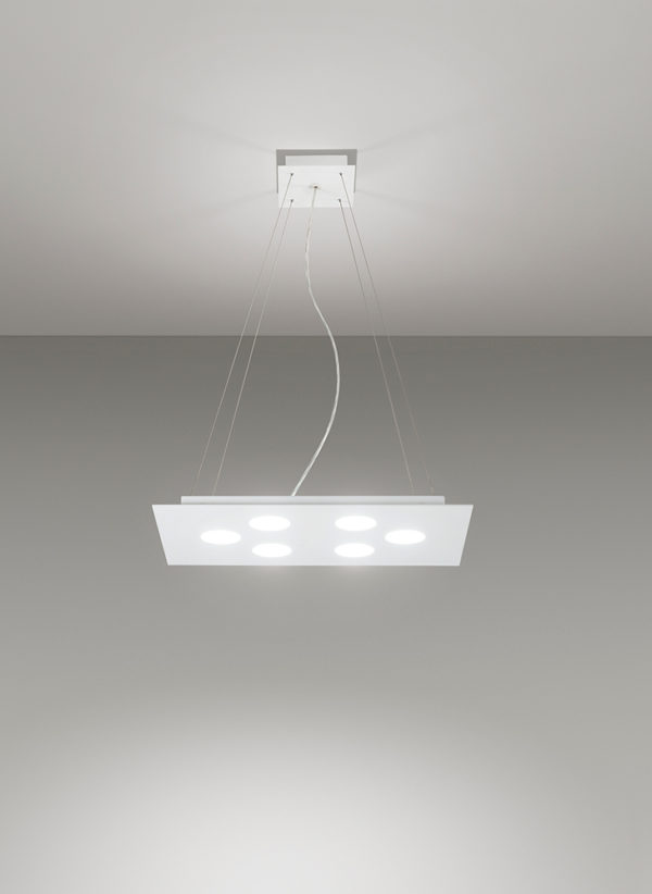 Sospensione in alluminio Flet rettangolare 6 luci + 1 luce verso soffitto
